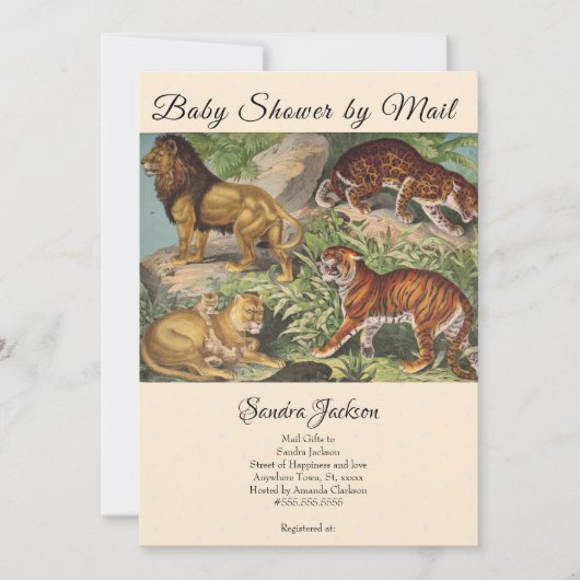 獅子猫ジャングル男女兼用赤ちゃんシャワーbyメール 招待状 (正面)