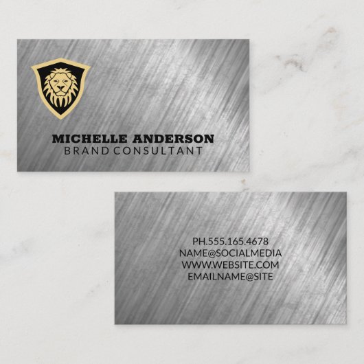獅子盾 | メタルテクスチャの背景 名刺 (正面/裏面)