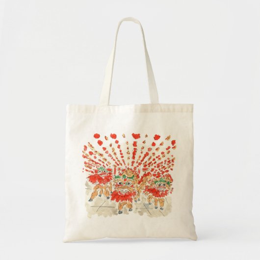 獅子舞の水中国の色の新年 トートバッグ (正面)