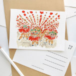 獅子舞中国の水彩絵葉書 インビテーションポストカード<br><div class="desc">獅子舞絵を描の美しい水色のハガキ中国のキと祝喜びと幸せ。</div>