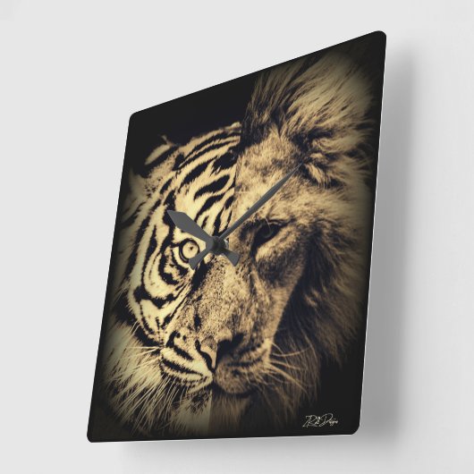 獅子虎2in1壁時計 スクエア壁時計 (傾斜)