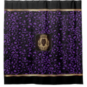 獅子頭を持つ紫と黒のヒョウ柄 シャワーカーテン (正面)