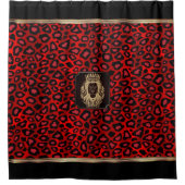 獅子頭を持つ赤と黒のヒョウ柄 シャワーカーテン (正面)