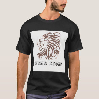 獅子頭デザイン付き黒い綿のシャツ Tシャツ