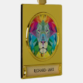 獅子頭レインボーカラーw/日付と年 ゴールドプレートバナーオーナメント (右)