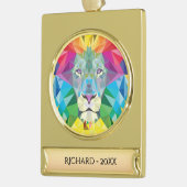 獅子頭レインボーカラーw/日付と年 ゴールドプレートバナーオーナメント (左)