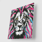 獅子頭壁時計 |青いピンクの獅子時計 スクエア壁時計 (傾斜)