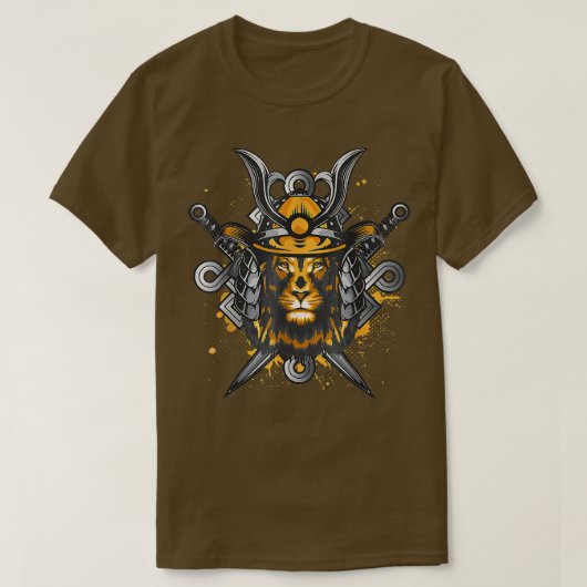 獅子頭野猫侍ヘルメッ男性へト Tシャツ (デザイン正面)