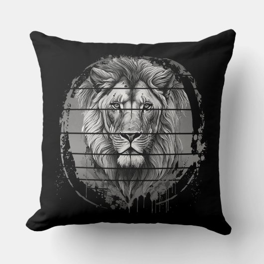 獅子黒白 クッション (正面)