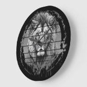 獅子黒白 ラージ壁時計 (傾斜)