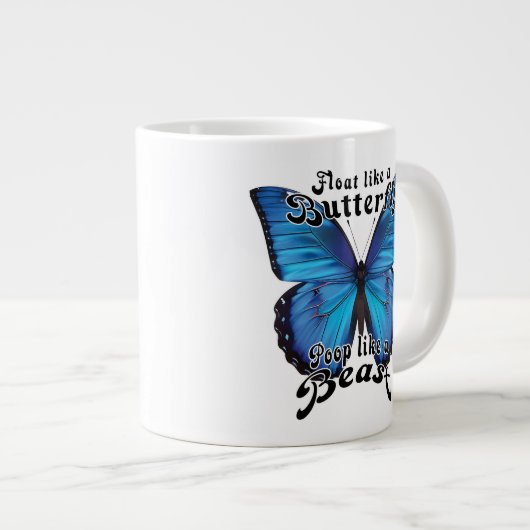 獣のおもしろいトイレユーモアのようなブルーバタフライウンチ ジャンボコーヒーマグカップ (正面右)