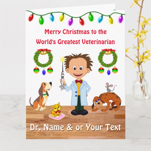 獣パーソナライズされた医のクリスマスカード男性獣医 カード (黄色い花)