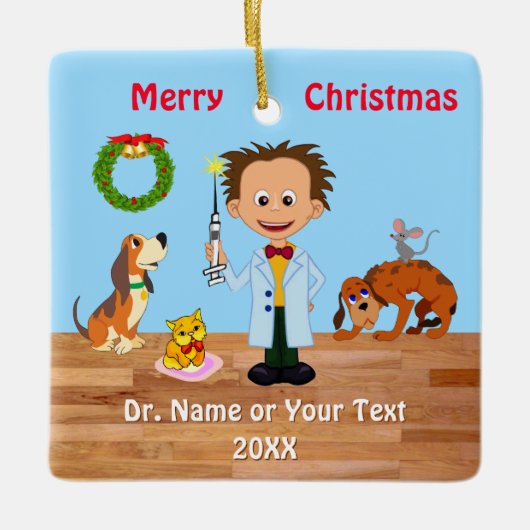 獣医おもしろいクリスマス装飾男性獣医 セラミックオーナメント (正面)