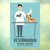 獣医が青に青く可愛い動物と文字 ウィンドウサイン (シート3)
