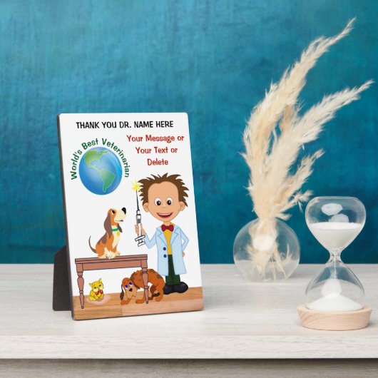 獣医さんへの感謝の言葉をパーソナライズされた。 フォトプラーク (側面)