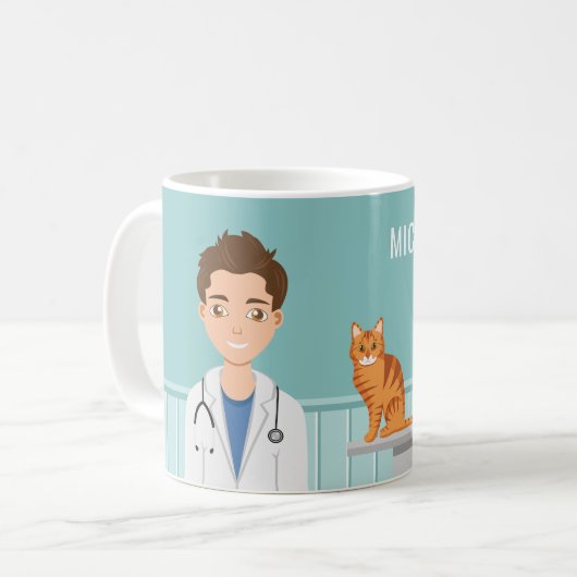 獣医さん 動物の医者とカスタムネーム コーヒーマグカップ (正面左)