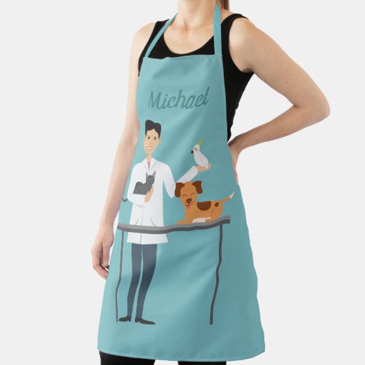 獣医と動物と名前をカスタムする エプロン (インサイチュ)