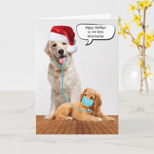 獣医のためのクリスマスゴールデンレトリバー カード (黄色い花)