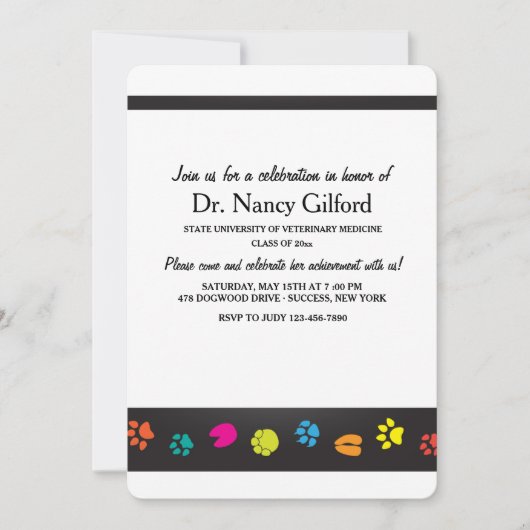 獣医の卒業の招待状 招待状 (正面)