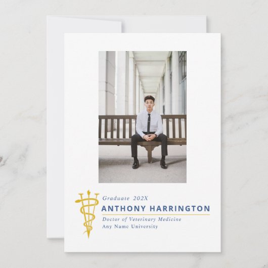獣医の卒業アギーブルー金ゴールド 案内状 (正面)