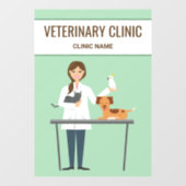 獣医の女性と動物が緑 ウィンドウサイン (シート)