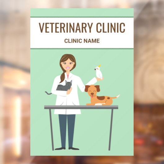 獣医の女性と動物が緑 ウィンドウサイン (シート2)