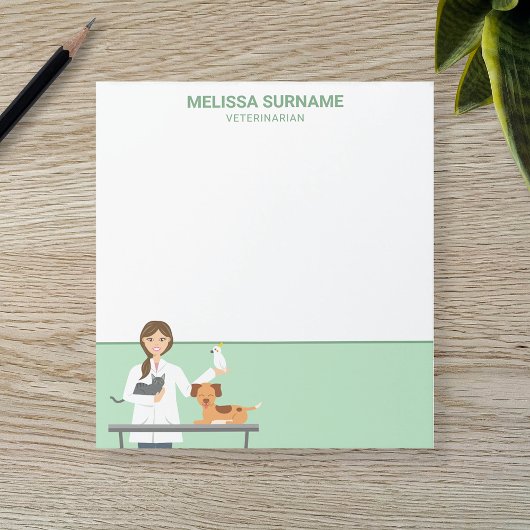獣医の女性と動物とカスタム文字 ノートパッド