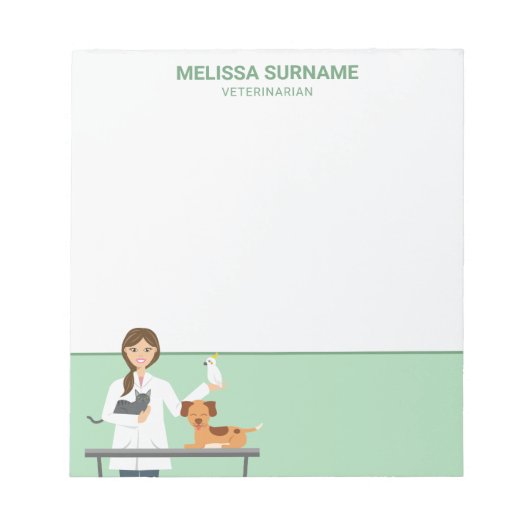 獣医の女性と動物とカスタム文字 ノートパッド (正面)