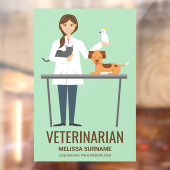 獣医の女性と動物オングリーン&文字 ウィンドウサイン (シート2)