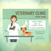 獣医の女性と動物 – クリニックオープンタイム ウィンドウサイン (シート3)