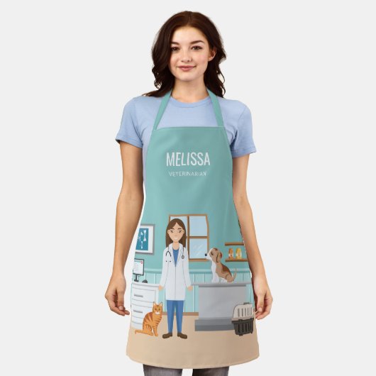 獣医の女性獣医クリニック猫と犬と名前 エプロン (着用した状態)