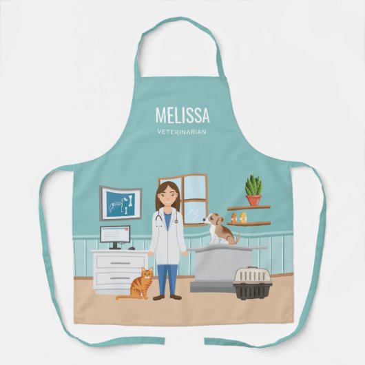 獣医の女性獣医クリニック猫と犬と名前 エプロン (正面)