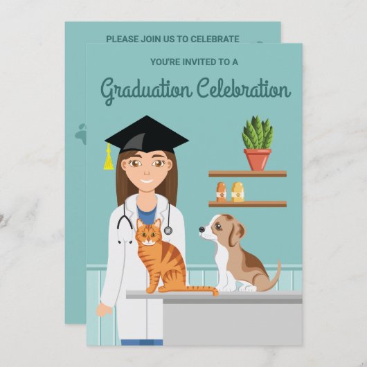 獣医の学生の獣医DVM卒業 招待状 (正面/裏面)