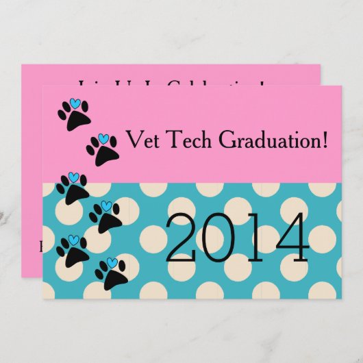 獣医の技術の卒業の招待状ピンクおよび青 招待状 (正面/裏面)