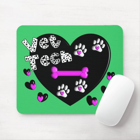 獣医の技術の白黒ハート マウスパッド (マウス)