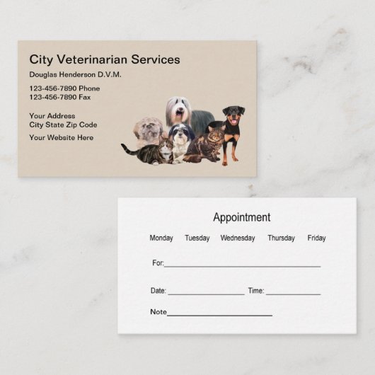 獣医の新しいアポイントメント犬と猫 名刺 (正面/裏面)