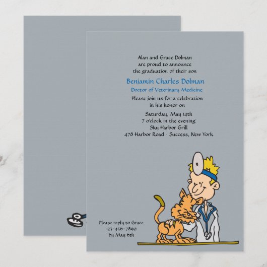 獣医の猫の卒業招待状 招待状 (正面/裏面)