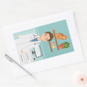 獣医の獣医さん猫とラボコートを着ている男 長方形シール (封筒)