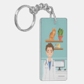 獣医の獣医で可愛い猫のクリニックマン キーホルダー (正面左)