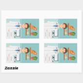 獣医の男性　ベトおじさん　白衣を着て猫と一緒 長方形シール (シート)