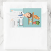 獣医の男性　ベトおじさん　白衣を着て猫と一緒 長方形シール (バッグ)