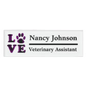 獣医の補助名札の紫色Pawprints 名札 (正面)