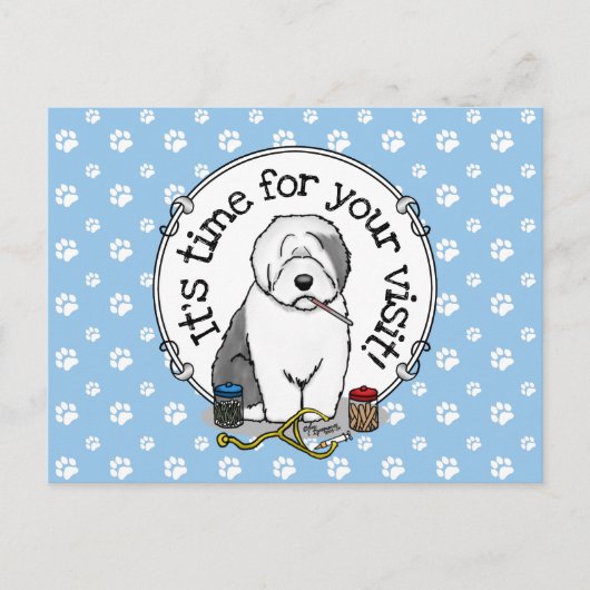 獣医の訪問リマインダー旧英語シェプドッグ ポストカード (正面)