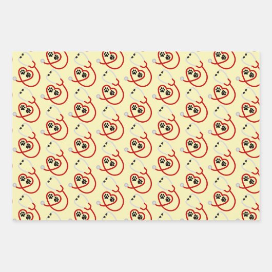 獣医の足跡と聴診器 ラッピングペーパーシート (正面3)