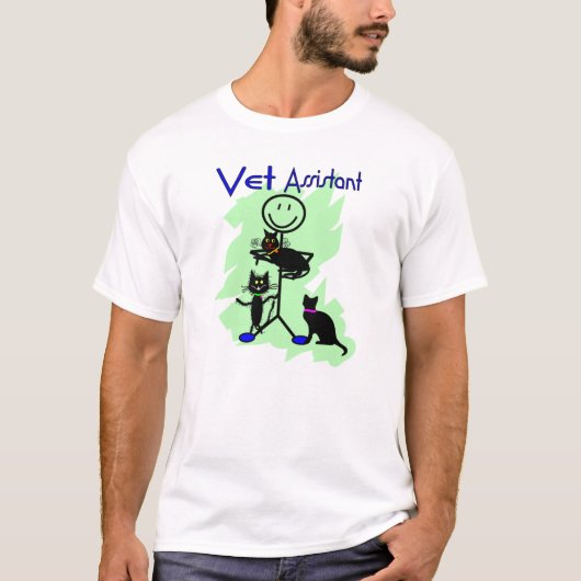 獣医の黒猫を持つ補助棒人 Tシャツ (正面)