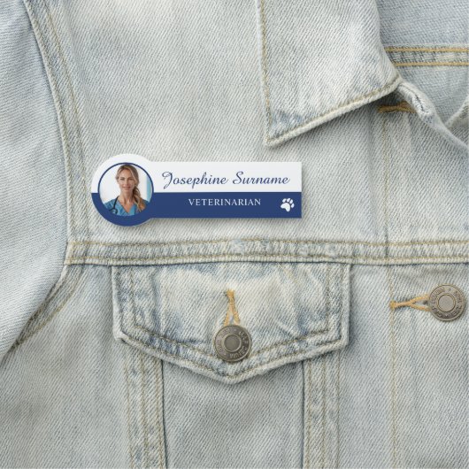 獣医または獣医の技術写真と名前Blue Paw 名札 (インサイチュ)