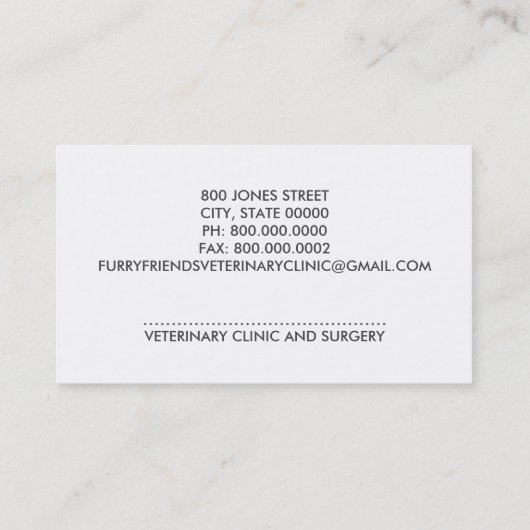 獣医または獣医クリニックの名刺 名刺 (裏面)
