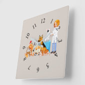 獣医を連れたペットのアニメーション スクエア壁時計 (傾斜)