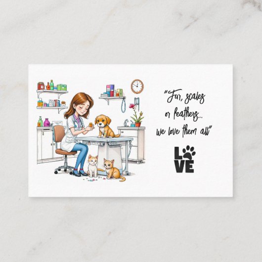 獣医アニマルクリニックかわいい女の子の子犬と猫 名刺 (裏面)