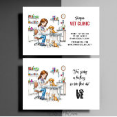 獣医アニマルクリニックかわいい女の子の子犬と猫 名刺